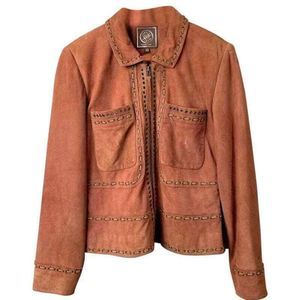 Double D Ranch Suede Leather Jacket Zip Up Pockets